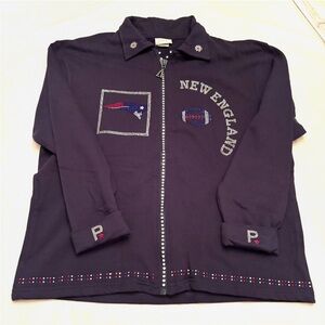NWT New England Patriots Navy Rhinestone embellished Zip-Up Jacket SZ XL HANDMAD